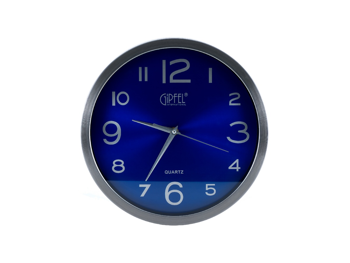 картинка 2015 GIPFEL Часы настенные BERND, диаметр 30см. Материал: нерж.сталь, стекло. Цвет рамки: стальной. Цвет циферблата: синий. от магазина Gipfel