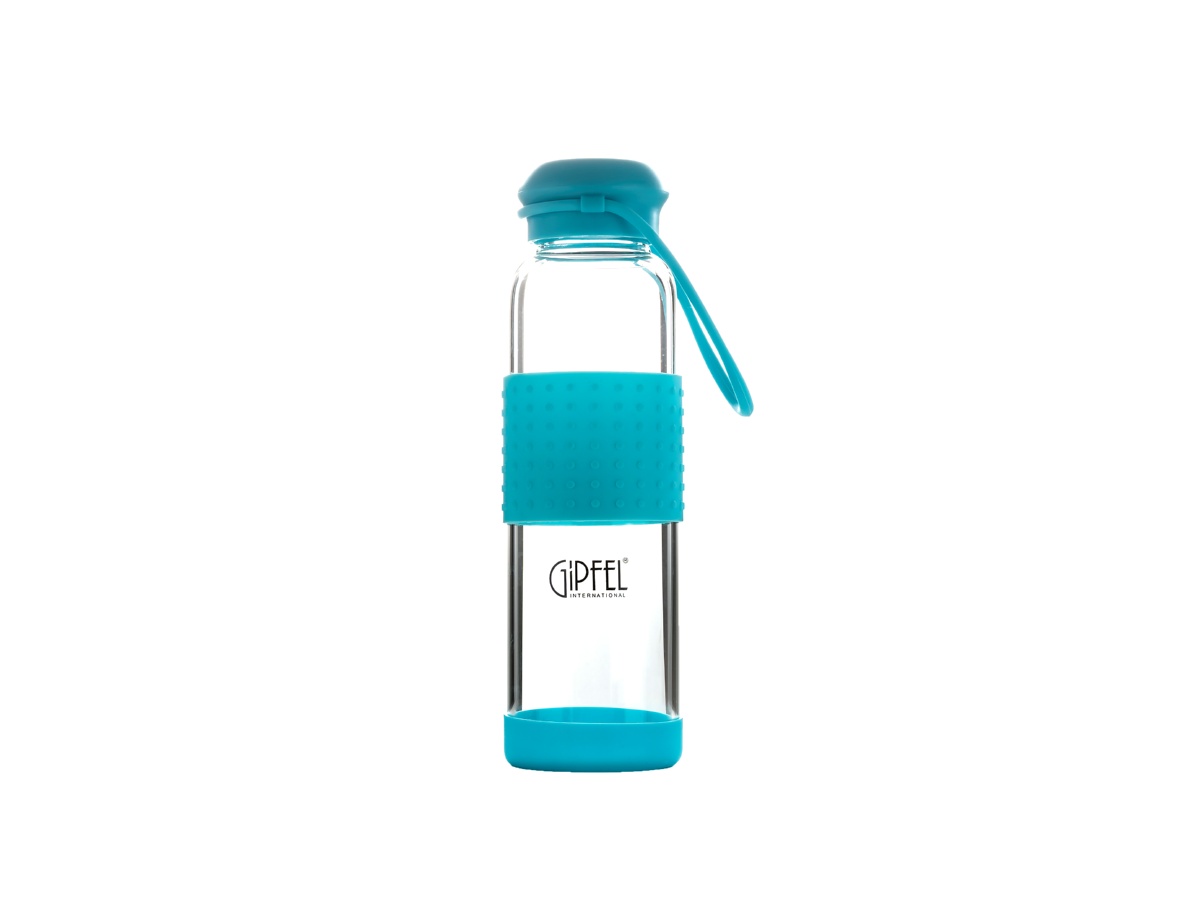 картинка 8183 GIPFEL Бутылка для воды Recycle 500 мл. Материал: боросиликатное стекло, сиилкон. Материал крышки: нержавеющая сталь 18/10, пластик, силикон. Цвет: голубой. от магазина Gipfel